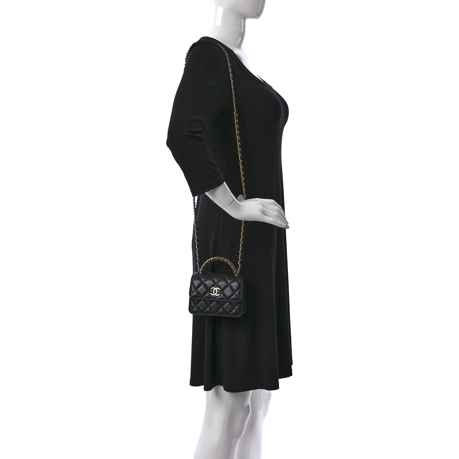 Chanel Lambskin Quilted Chain Top Handle Clutch With Chain Black 2 of 13
