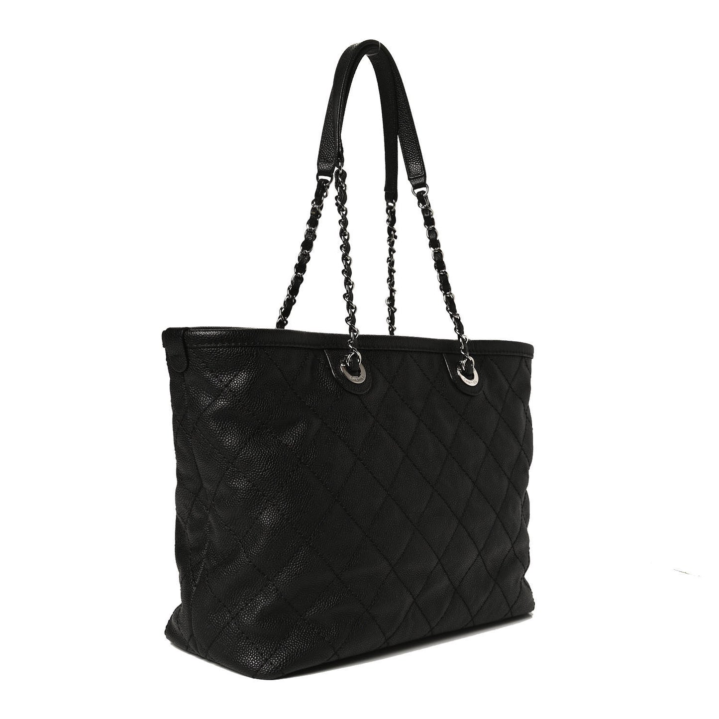 Grained Calfskin Quilted Small Daily Shopping Tote Black