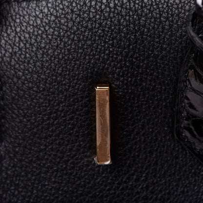 Hermes Taurillon Novillo Shiny Niloticus Crocodile Birkin Touch 30 Black 16 of 32