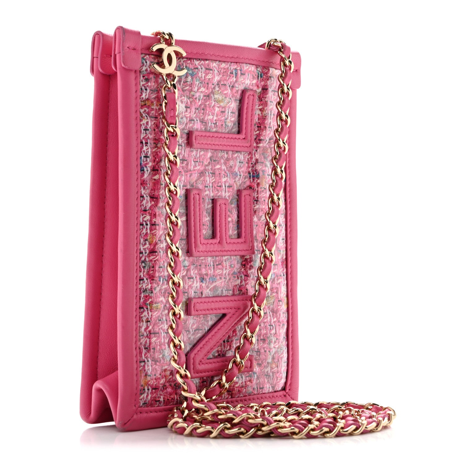Chanel Tweed PVC Lambskin Clutch With Chain Pink 2 of 11