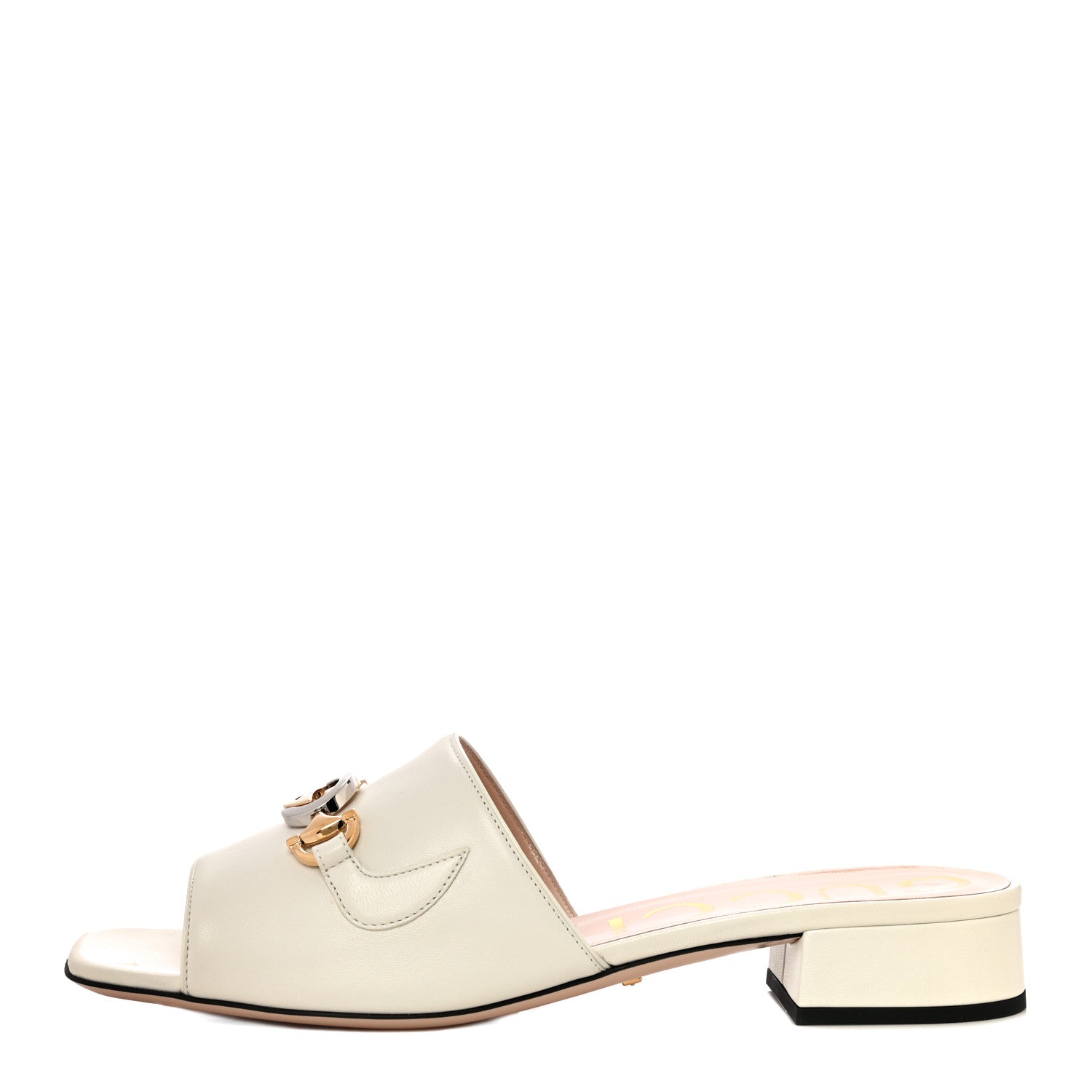 Gucci Malaga Kid Zumi Mid Heel Slide Sandals 39 Dusty White 1 of 12
