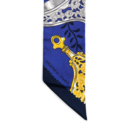 Hermes Silk Etriers Remix Twilly Marine White Or 4 of 4