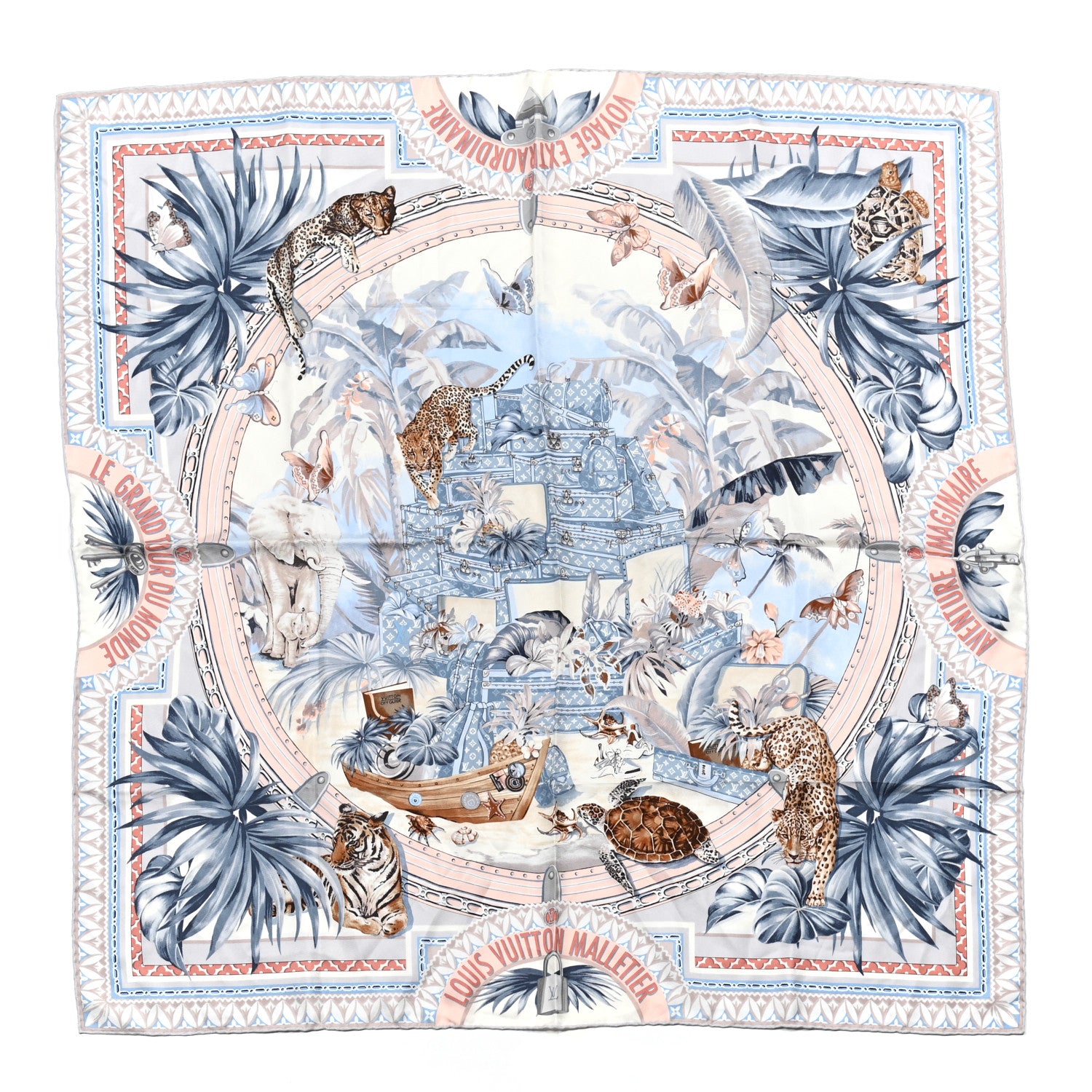 Louis Vuitton Silk Voyage Extraordinaire Square Scarf Blue Grey 1 of 3