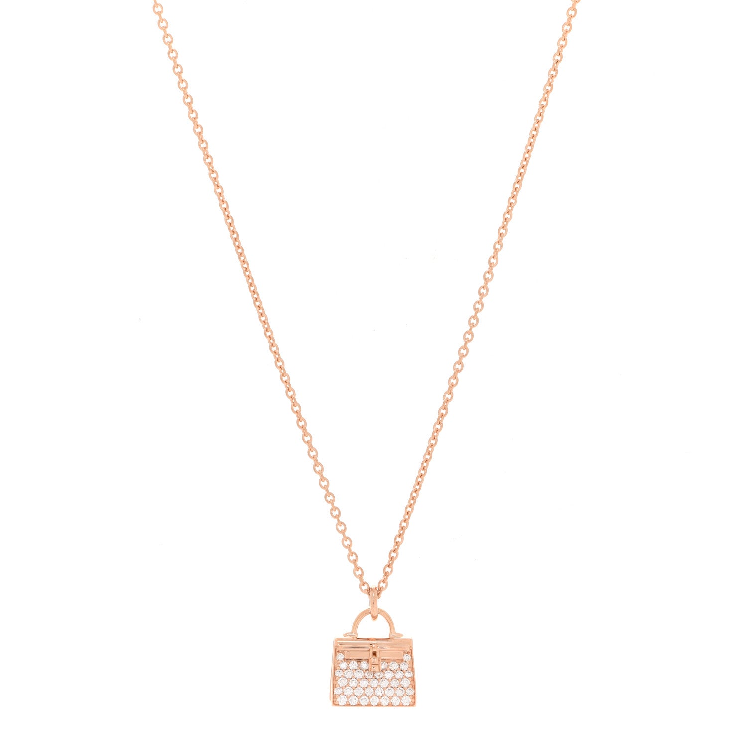 Hermes 18K Rose Gold Diamond Kelly Amulettes Pendant Necklace 1 of 6