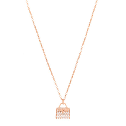 Hermes 18K Rose Gold Diamond Kelly Amulettes Pendant Necklace 1 of 6