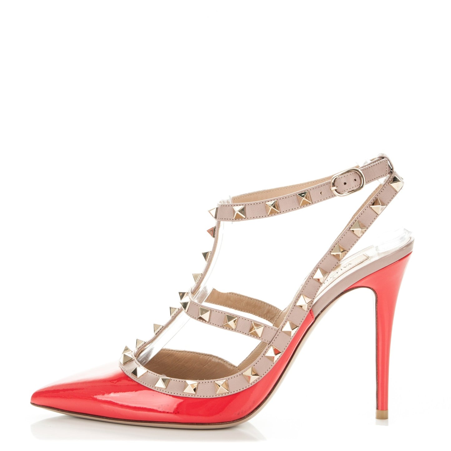 Patent Nappa Rockstud Ankle Strap 100mm Pumps 36.5 Deep Orange Poudre