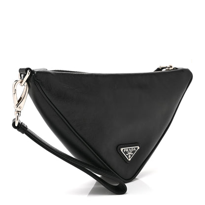 Prada Grace Lux Triangle Logo Embossed Triangle Wristlet Pouch Black 3 of 10