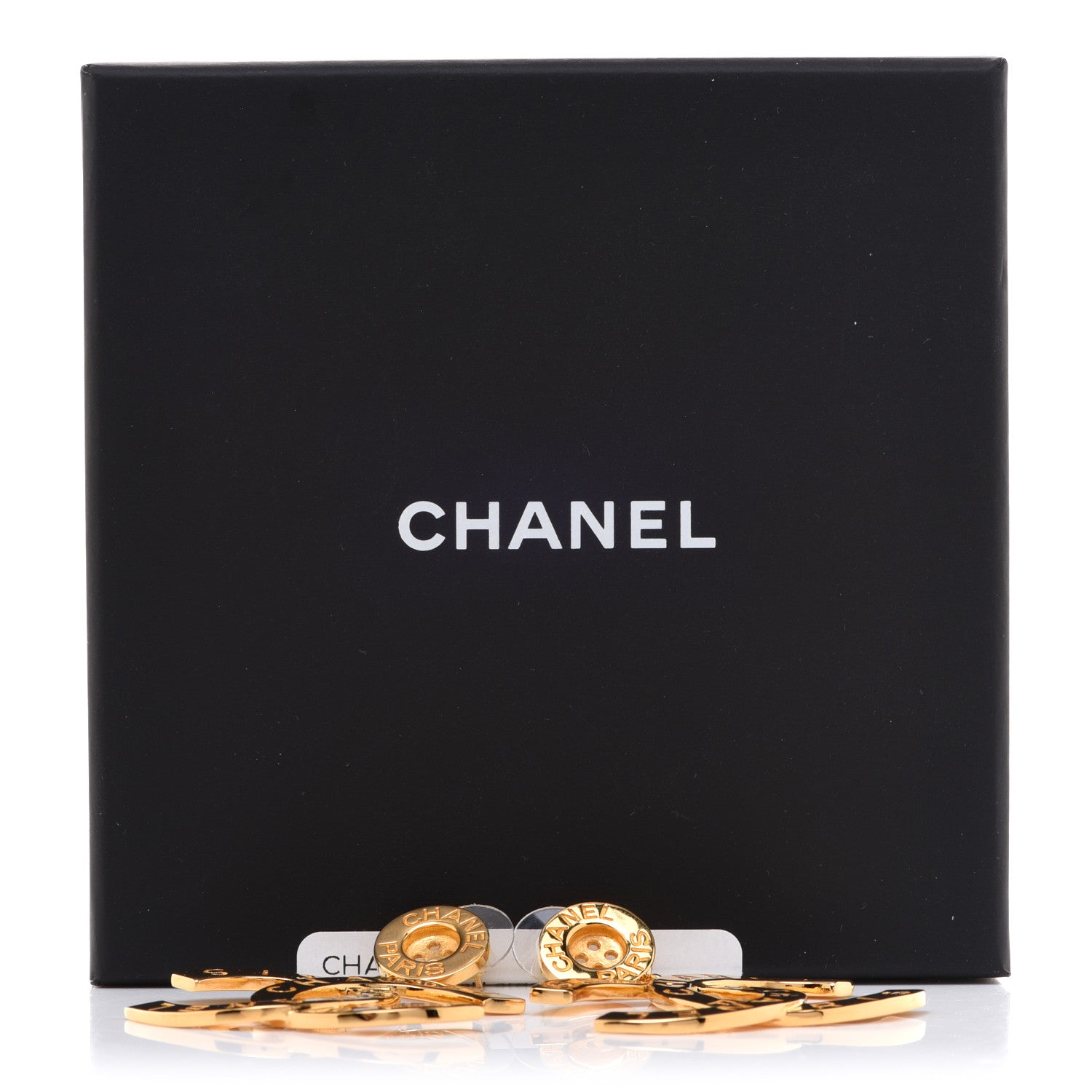 Chanel Metal Large Paris Button Earrings Gold 5 of 5