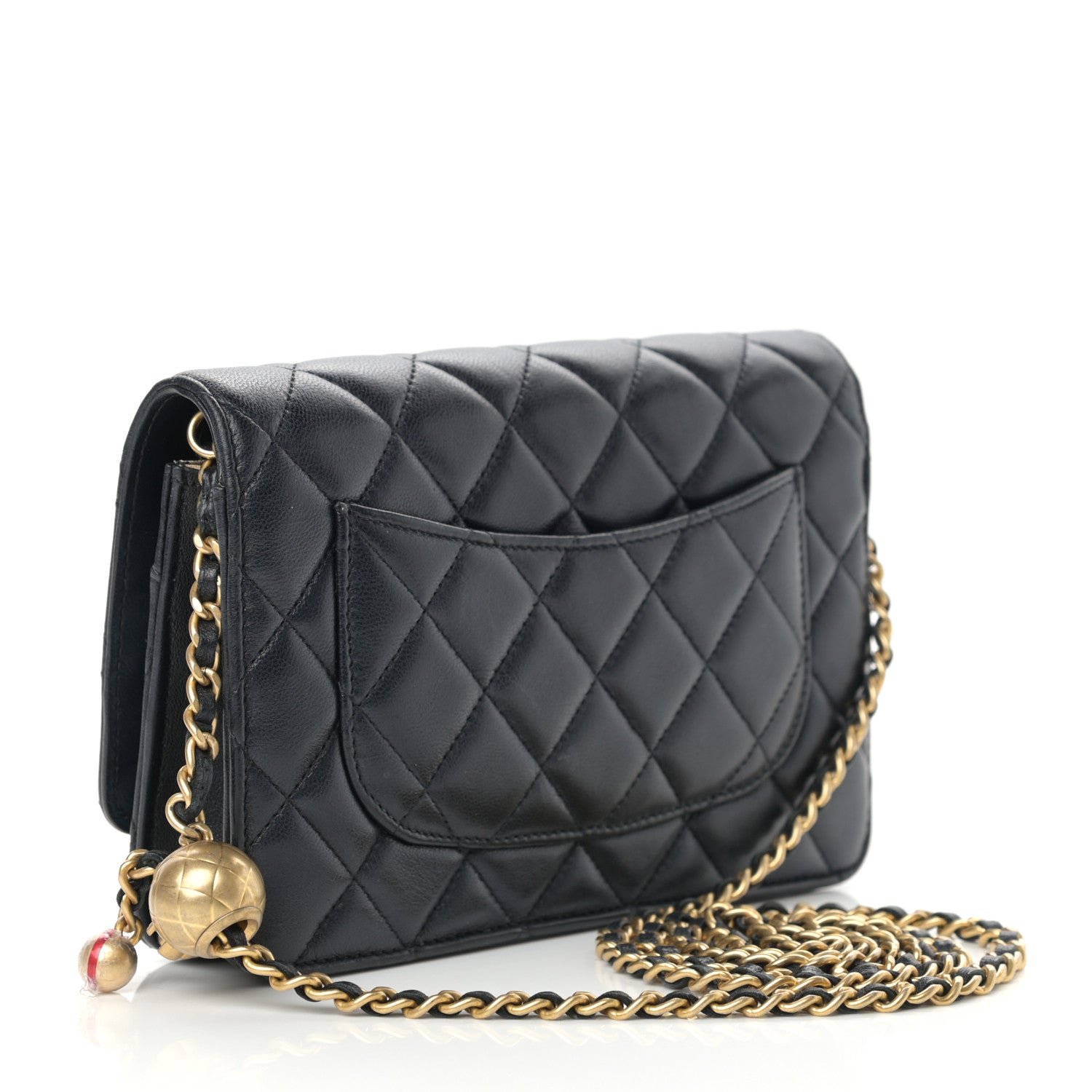 Chanel Lambskin Quilted CC Pearl Crush Wallet on Chain WOC Black 3 of 19