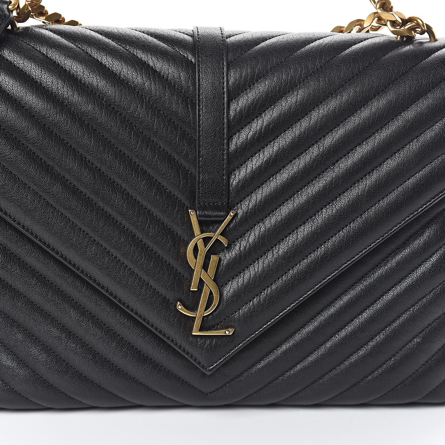 Sheepskin Matelasse Chevron Monogram Large College Satchel Black