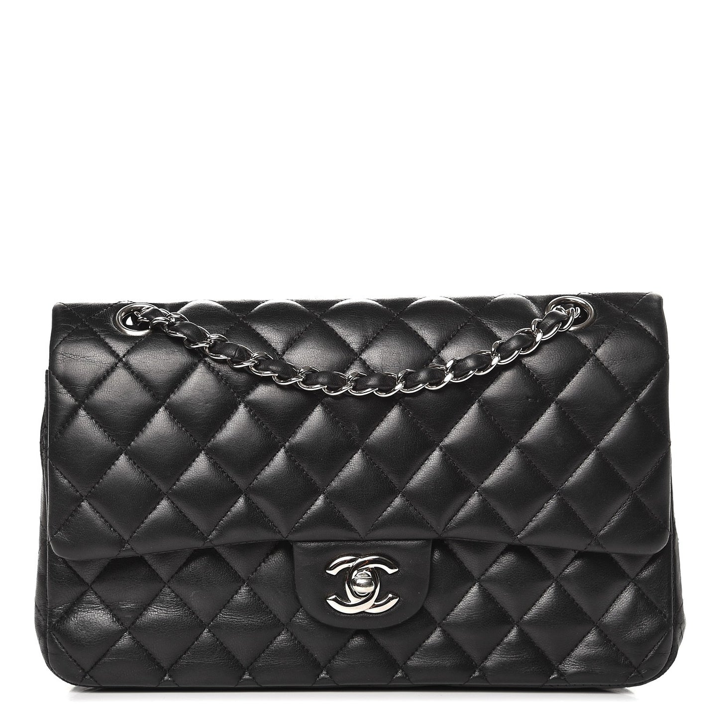 Lambskin Quilted Medium Double Flap Black