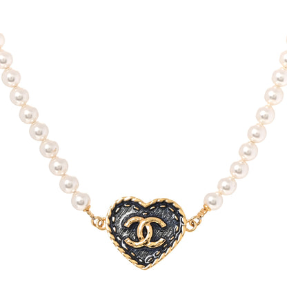 Chanel Metal Denim CC Heart Choker Gold Blue Pearly White 1 of 5