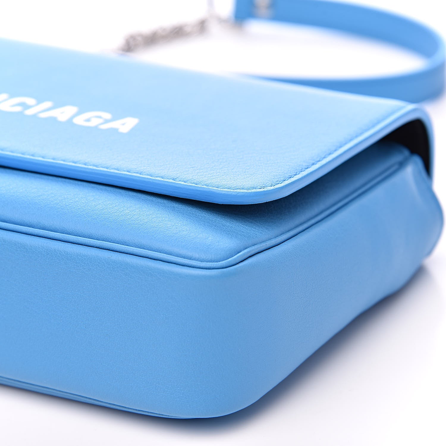 Balenciaga Pebbled Calfskin Logo Everyday Flap Chain Wallet Bright Bleu 8 of 12