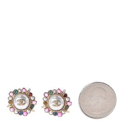 Chanel Pearl Resin CC Earrings Multicolor Gold 2 of 5