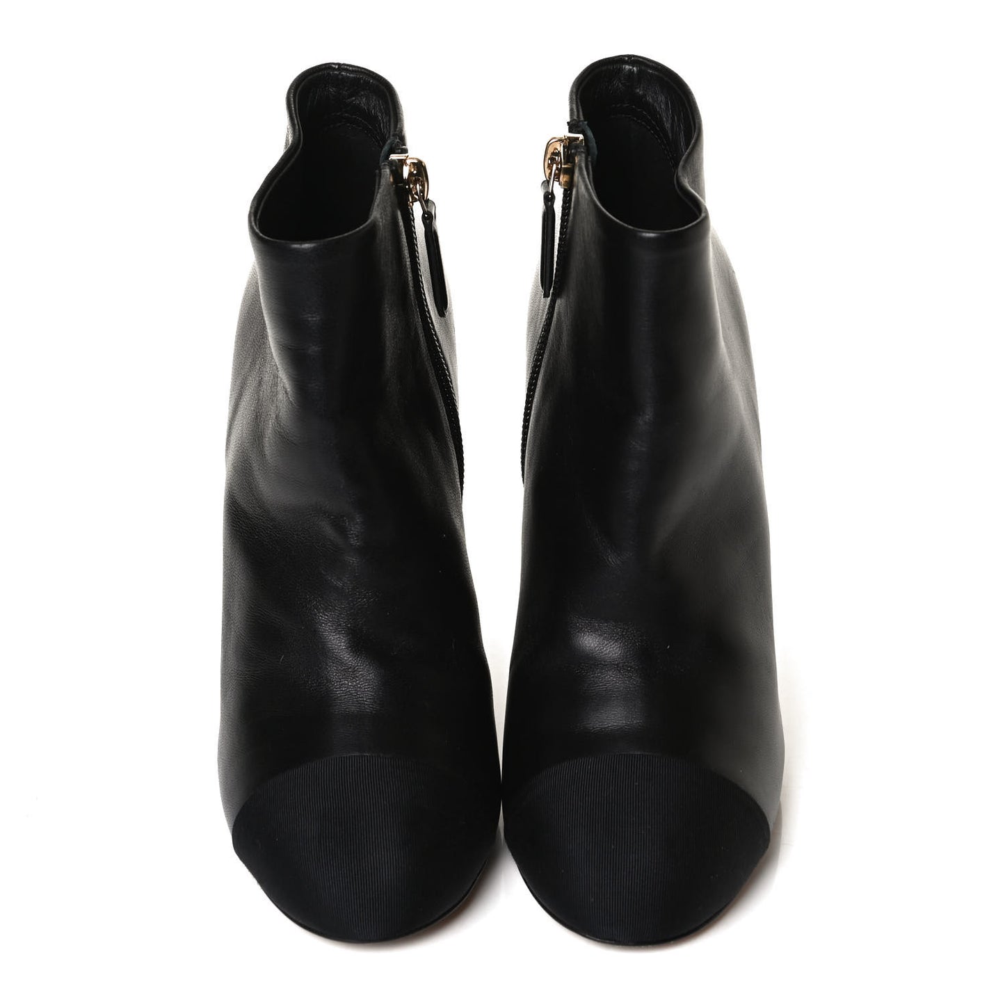 Lambskin Grossgrain Pearl Cap Toe Boots 35 Black