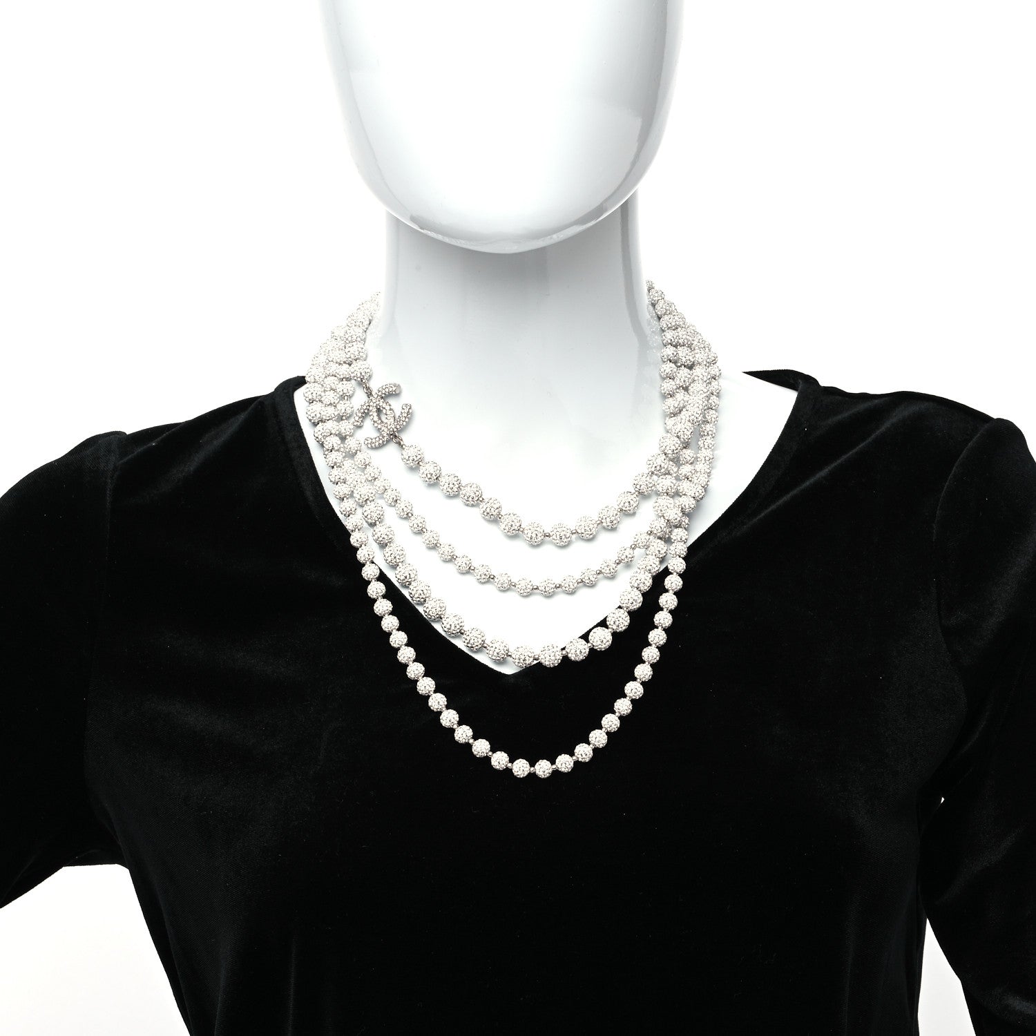 Chanel Strass Bubble CC Multi Strand Necklace Silver 2 of 5