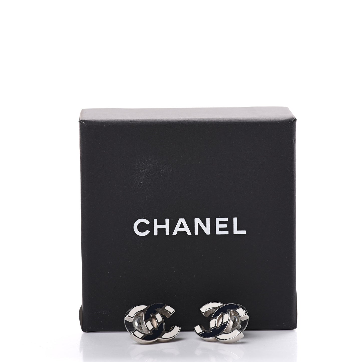 Enamel CC Striped Earrings Navy White