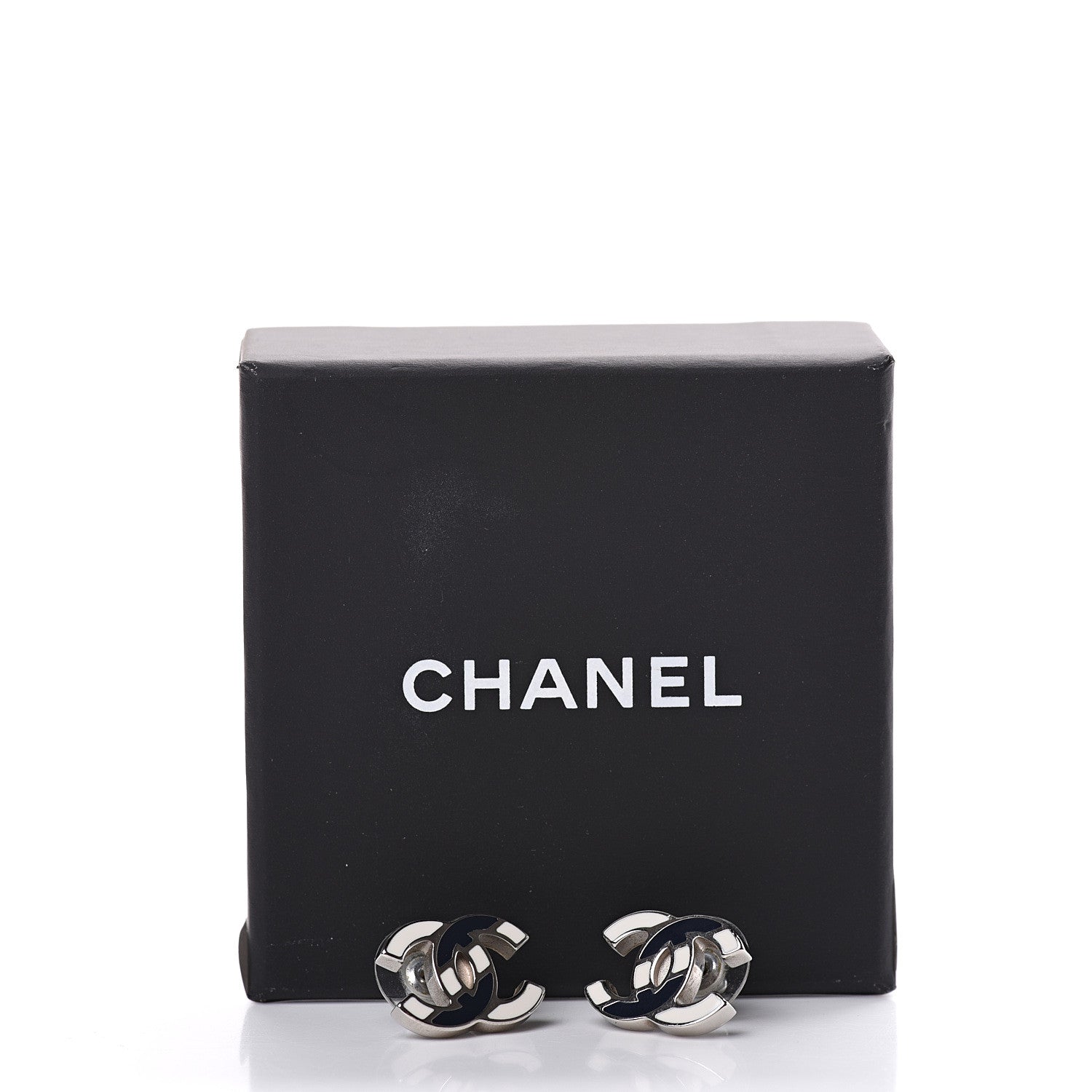 Chanel Enamel CC Striped Earrings Navy White 5 of 5