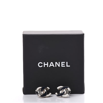 Chanel Enamel CC Striped Earrings Navy White 5 of 5