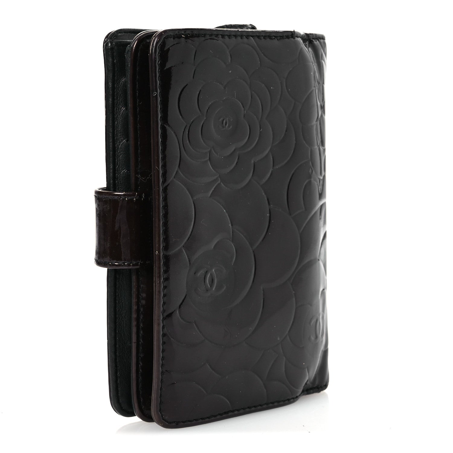 Chanel Patent Camellia Embossed Zipped Pocket Wallet Brown 3 of 13