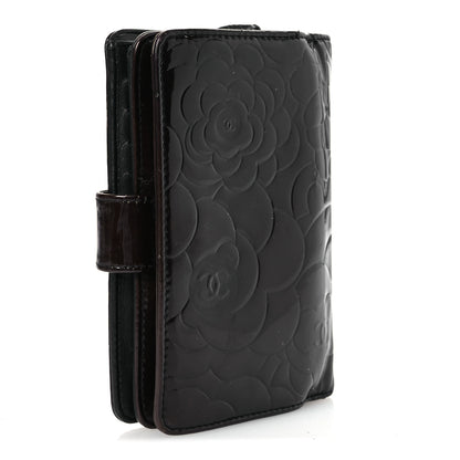 Chanel Patent Camellia Embossed Zipped Pocket Wallet Brown 3 of 13