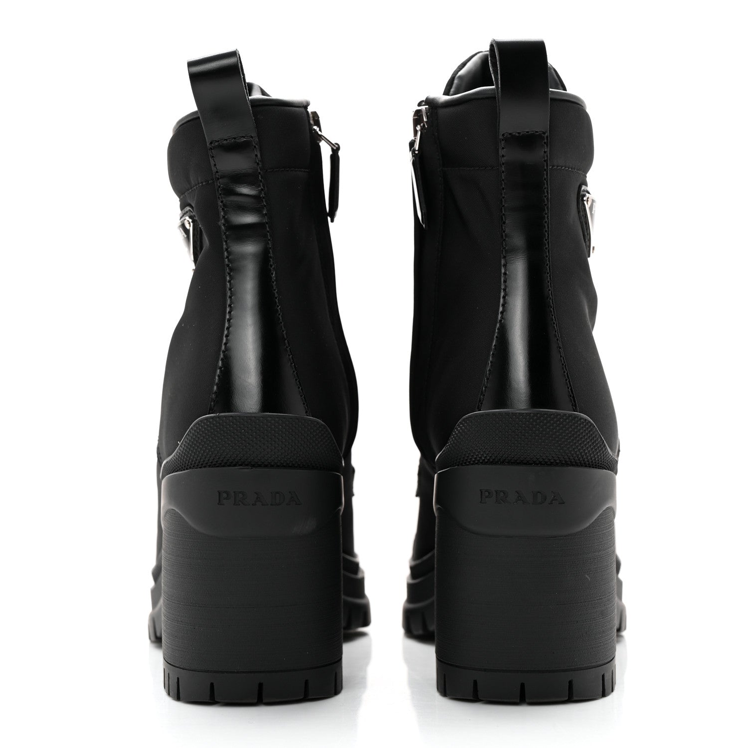Prada Spazzolato Re-Nylon Metal Triangle Logo Lace Up 55mm Ankle Boots 36.5 Black 5 of 13