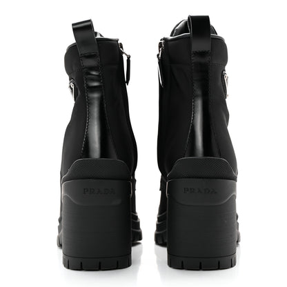 Prada Spazzolato Re-Nylon Metal Triangle Logo Lace Up 55mm Ankle Boots 36.5 Black 5 of 13