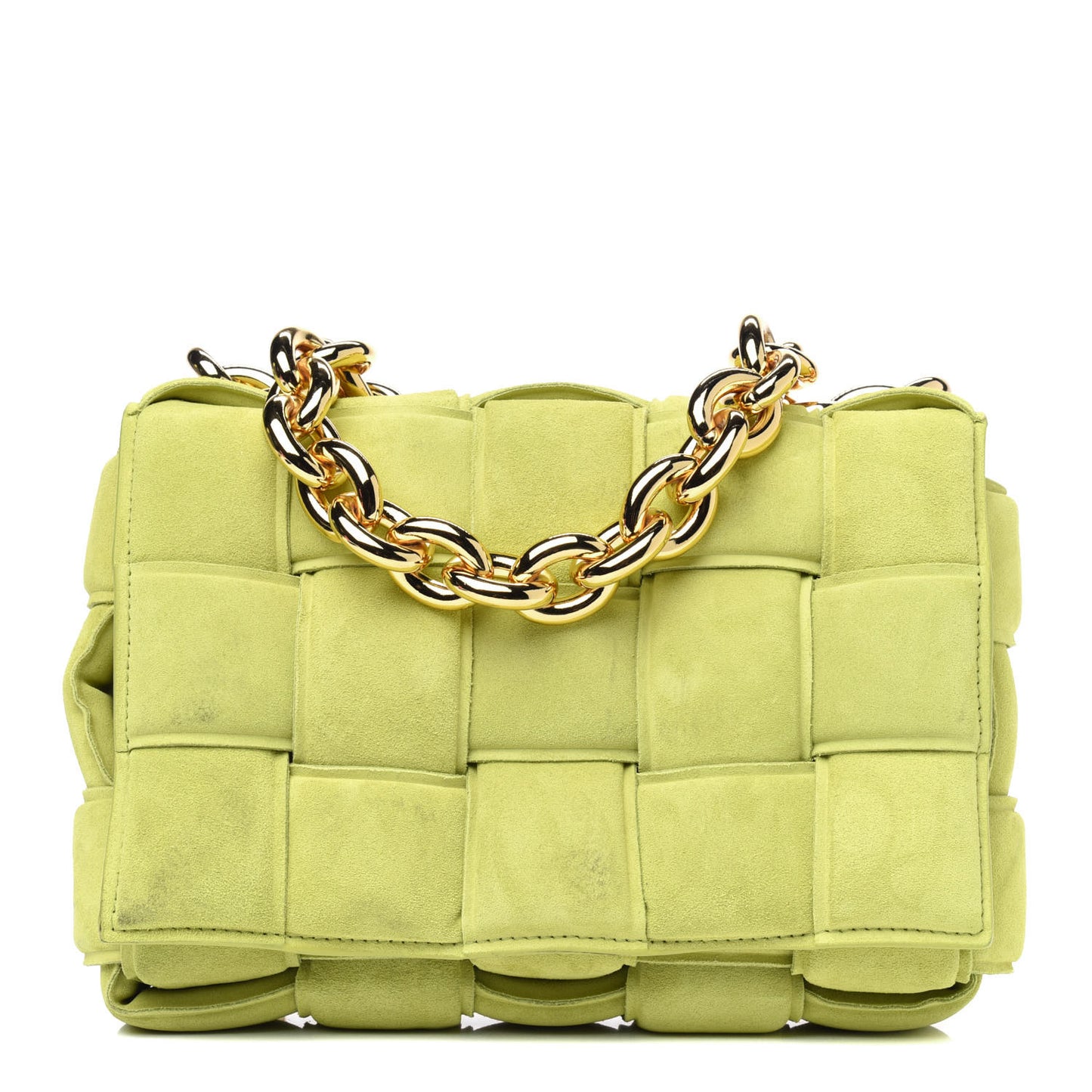 Suede Maxi Intrecciato Padded Chain Cassette Crossbody Bag Kiwi