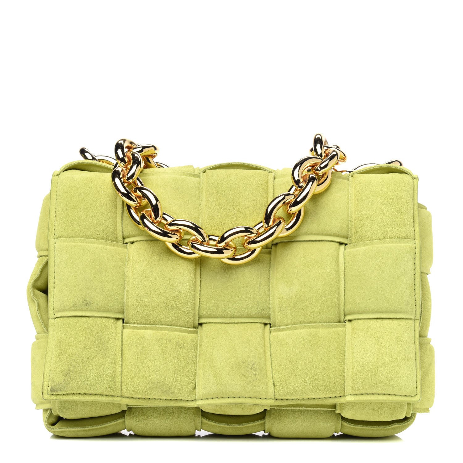Bottega Veneta Suede Maxi Intrecciato Padded Chain Cassette Crossbody Bag Kiwi 1 of 4