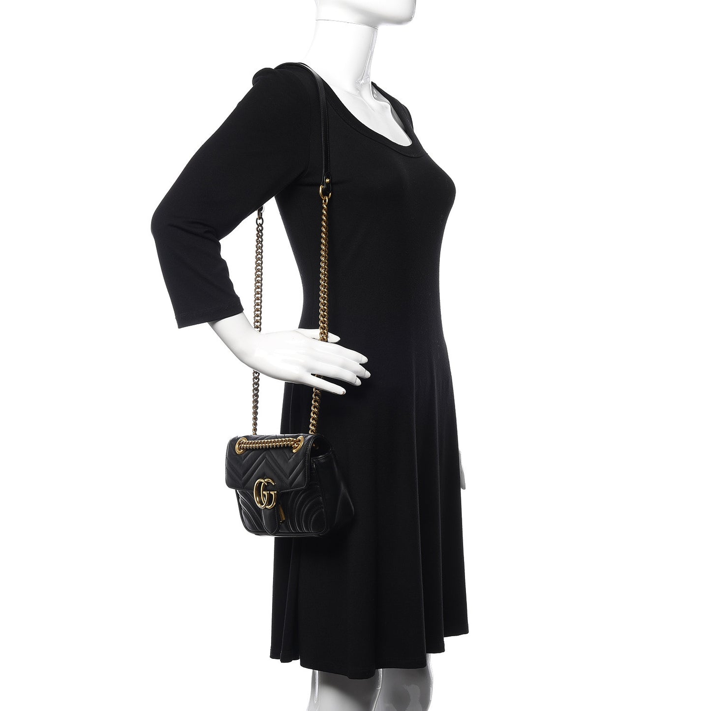 Calfskin Matelasse Mini GG Marmont Shoulder Bag Black