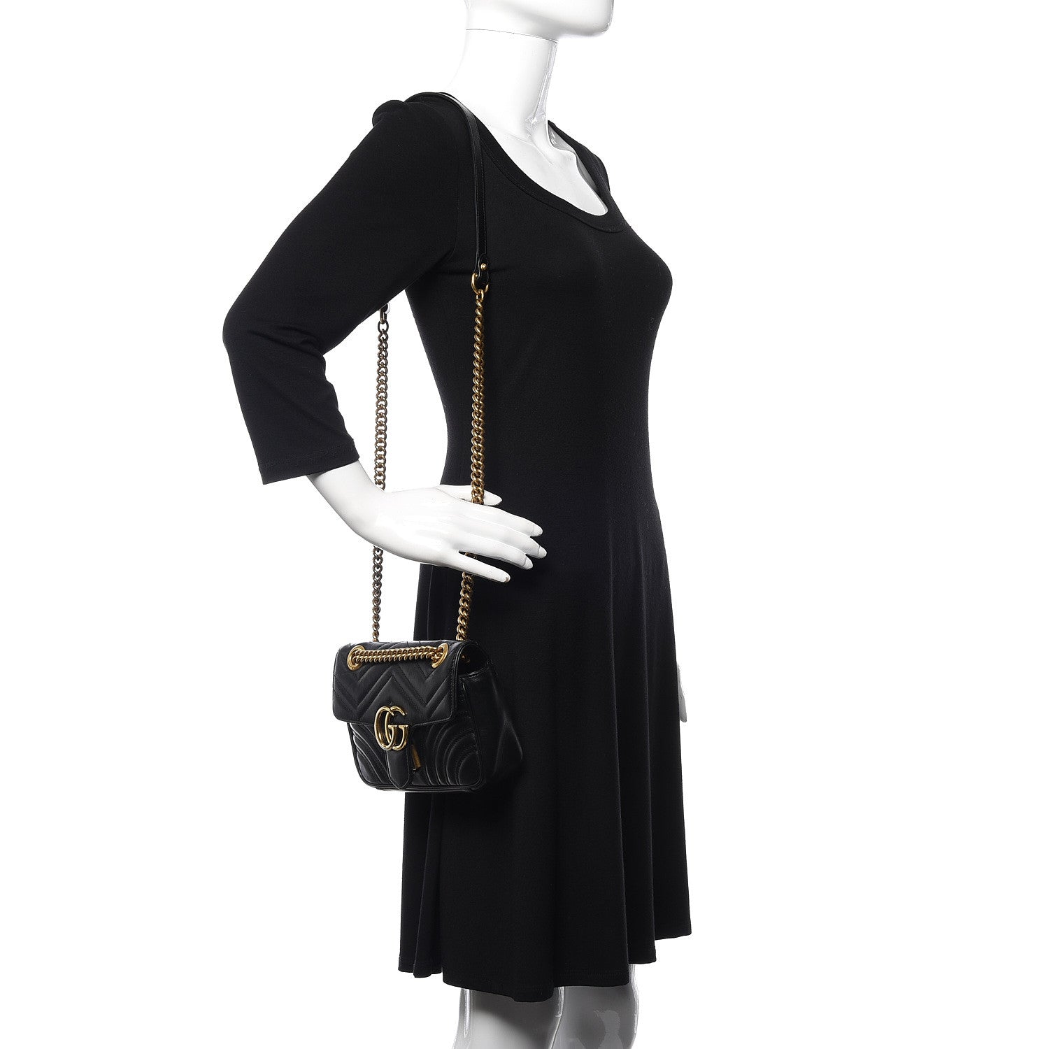 Gucci Calfskin Matelasse Mini GG Marmont Shoulder Bag Black 2 of 11
