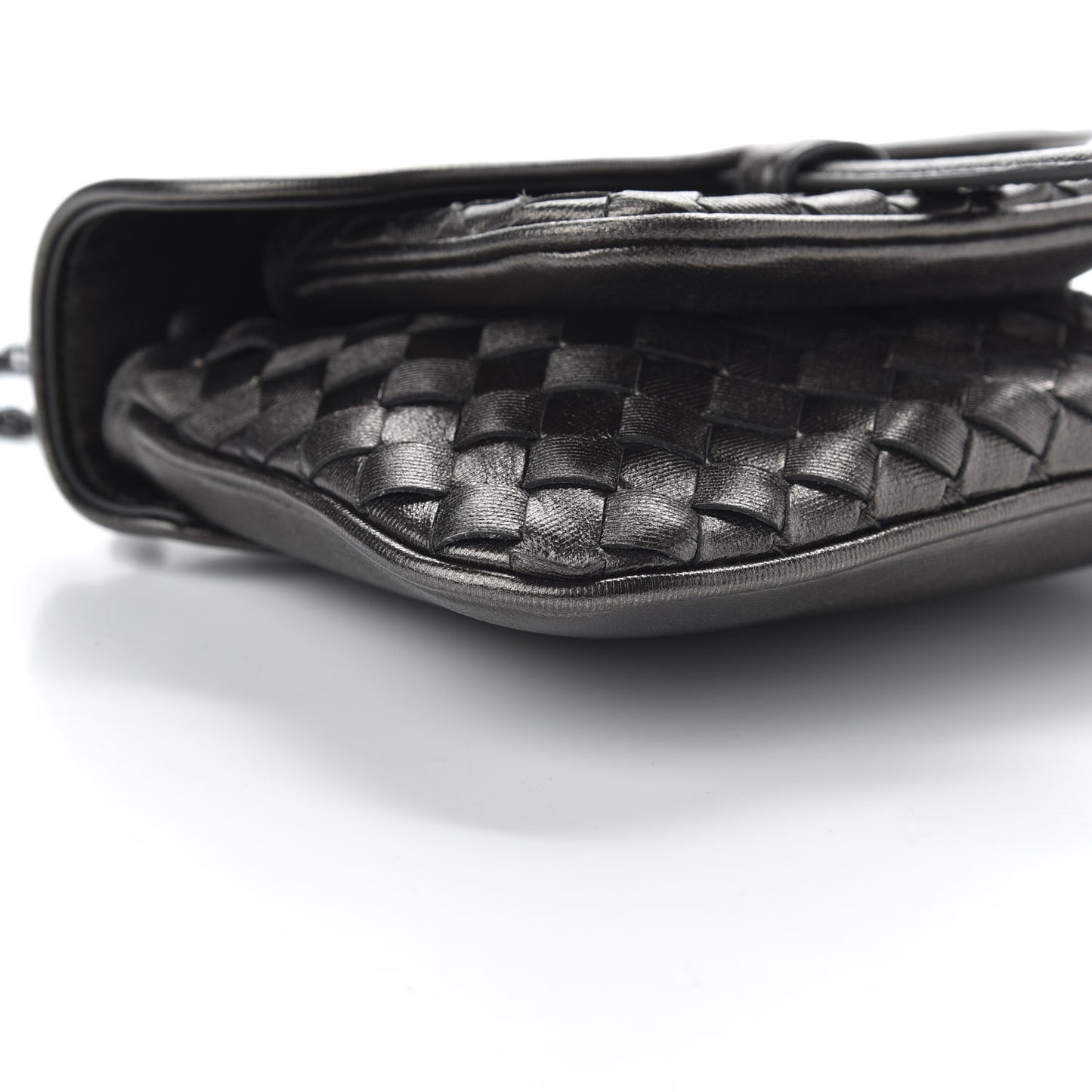 Nappa Intrecciato Front Pocket Flap With Chain Dark Silver