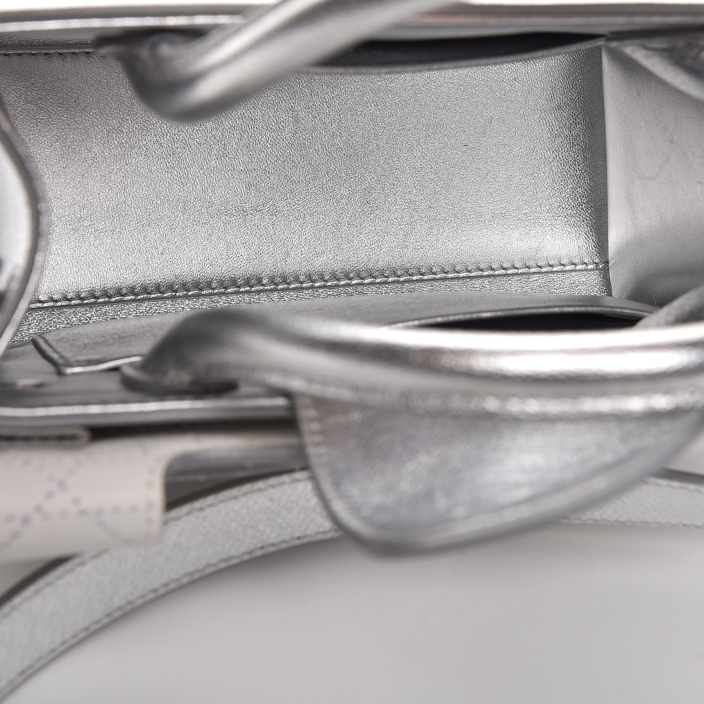 Metallic Grained Calfskin Mini Diorever Flap Silver