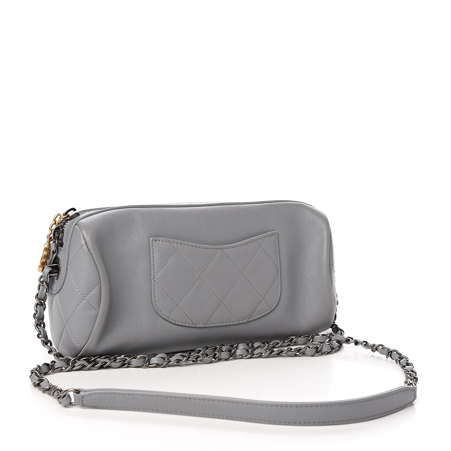 Chanel Calfskin Chain 20s Signature Bowling Bag Light Gray 2 of 12