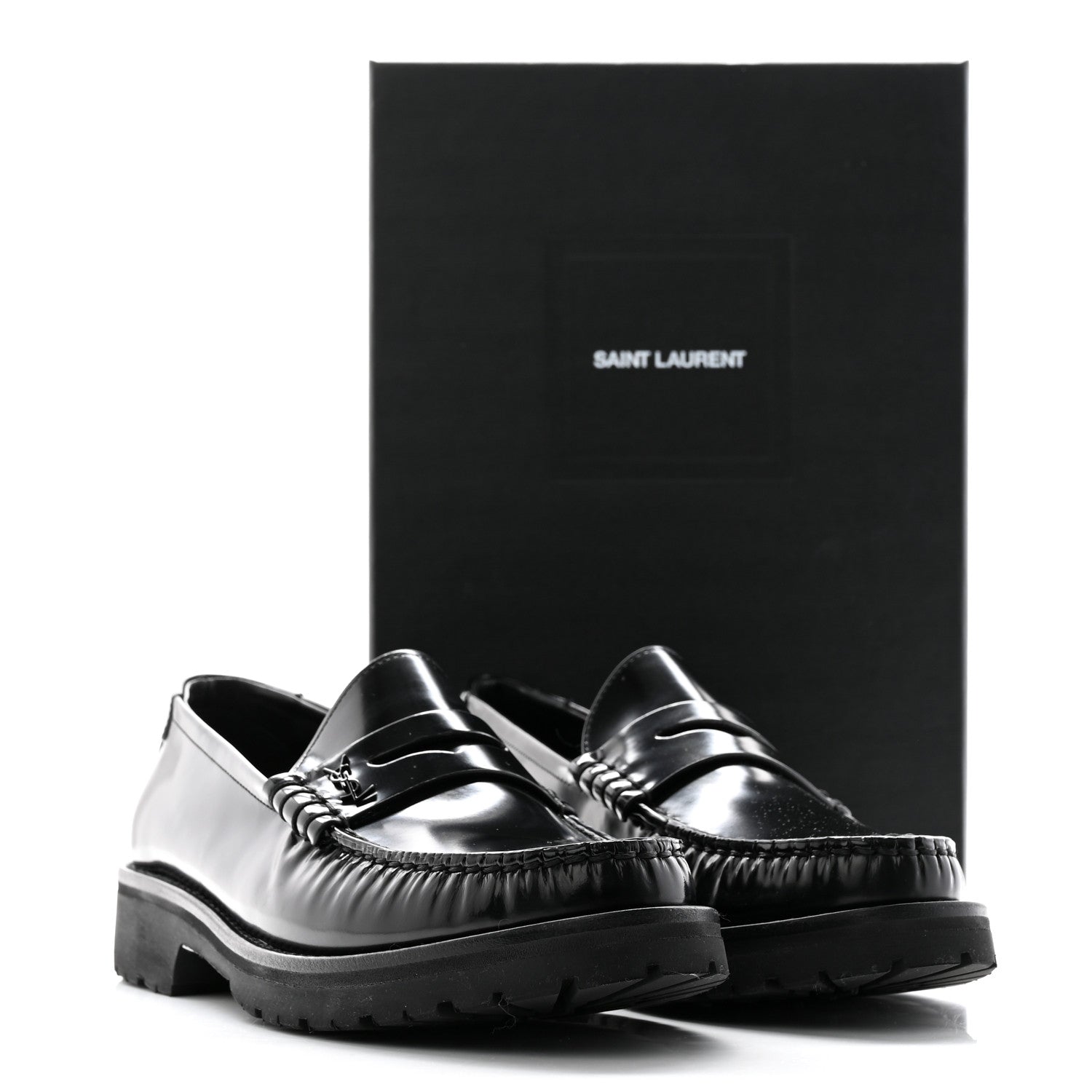 Saint Laurent Glazed Calfskin Chunky Le Loafer Penny Slippers 39 Black 12 of 12