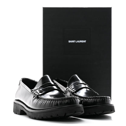 Saint Laurent Glazed Calfskin Chunky Le Loafer Penny Slippers 39 Black 12 of 12