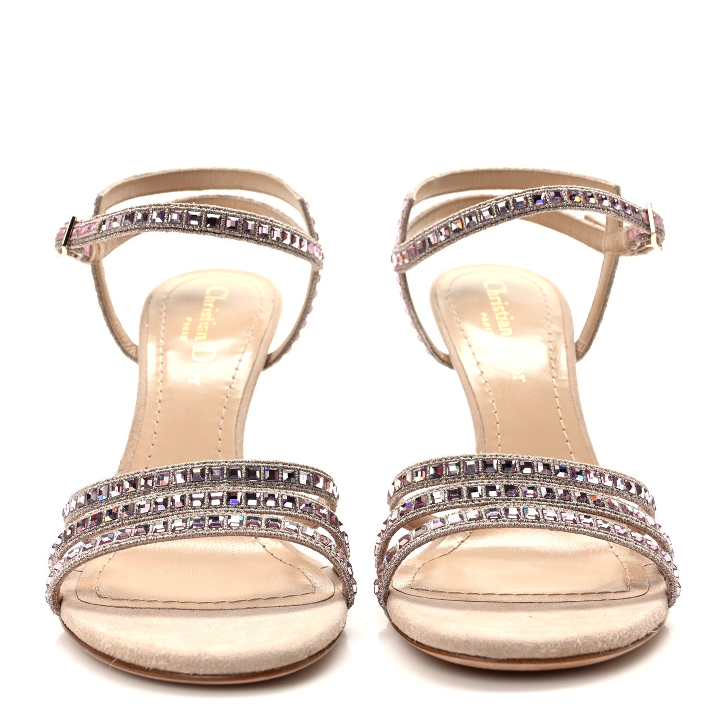 Suede Crystal Strap Sandal Pumps 37 Light Gold