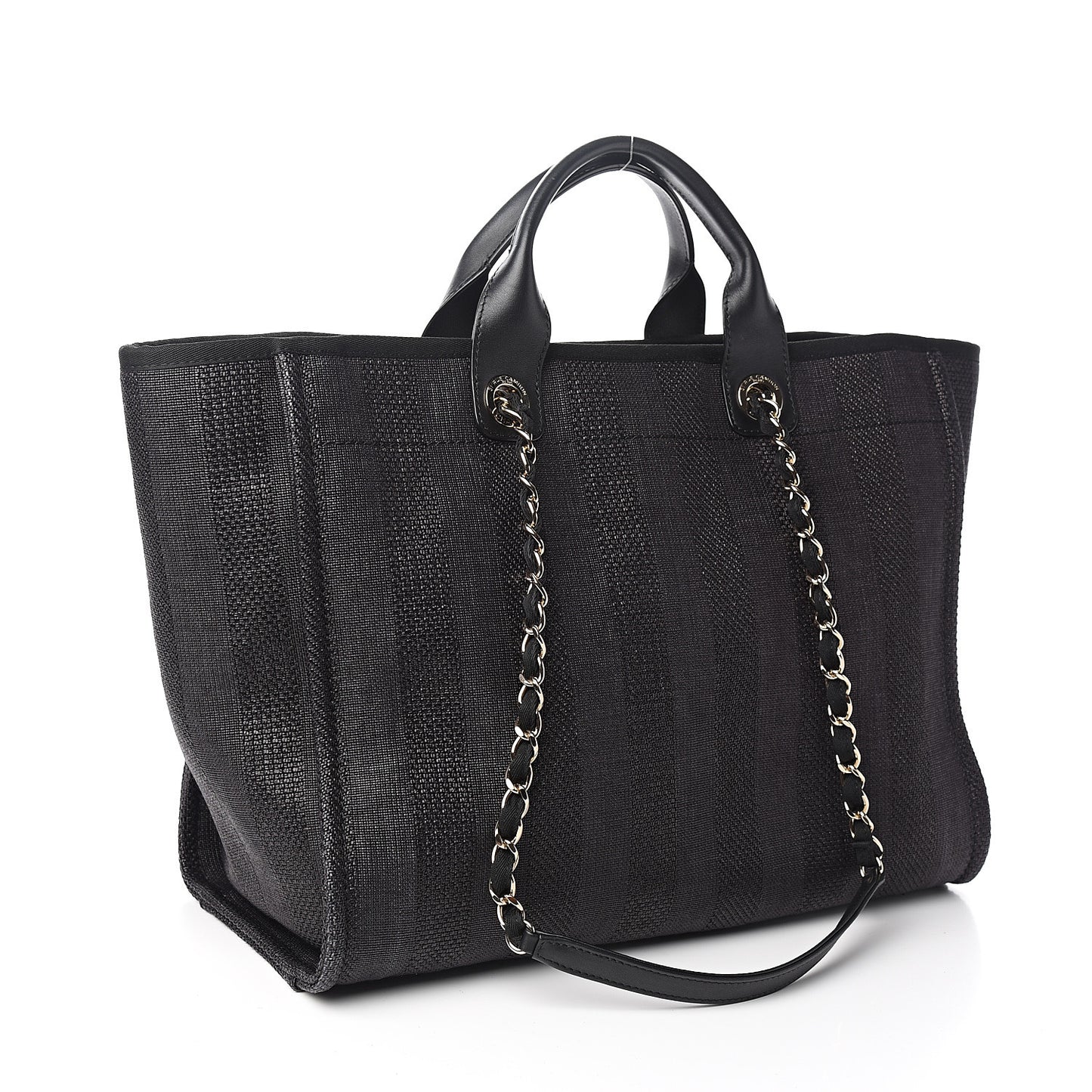 Mixed Fibers Calfskin Striped Medium Deauville Tote Black