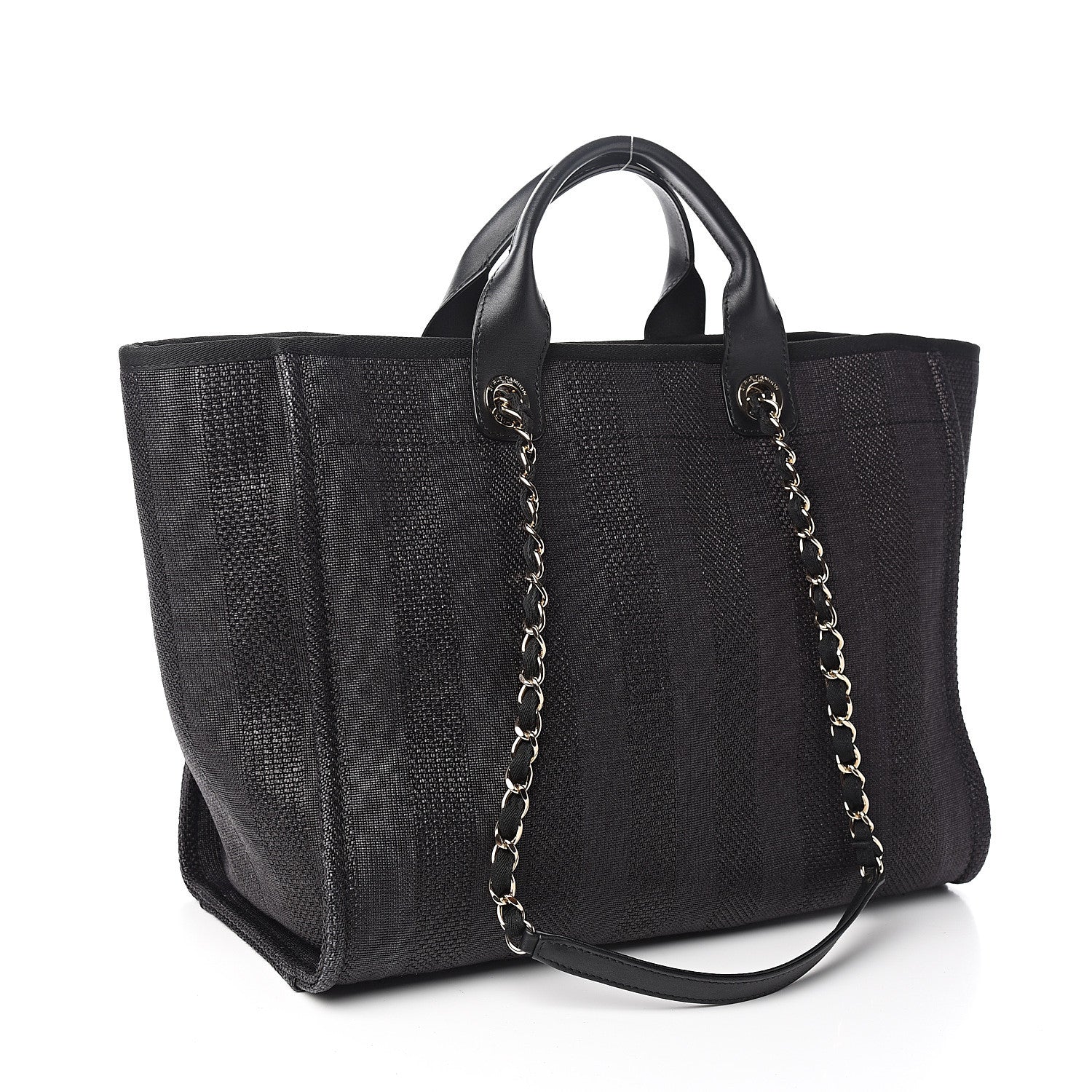 Chanel Mixed Fibers Calfskin Striped Medium Deauville Tote Black 2 of 10