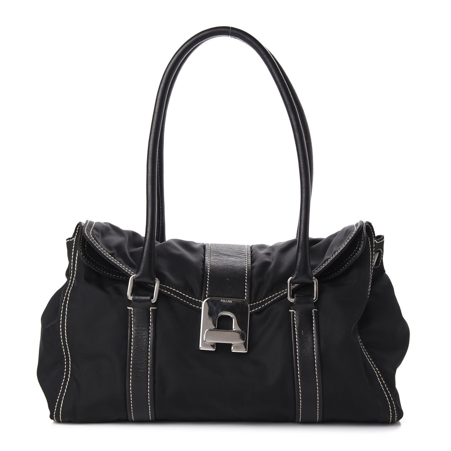 Prada Tessuto Nylon Twist Soft Calfskin Shoulder Bag Black 1 of 10
