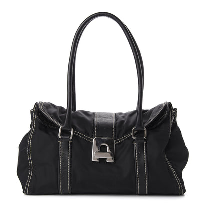 Prada Tessuto Nylon Twist Soft Calfskin Shoulder Bag Black 1 of 10