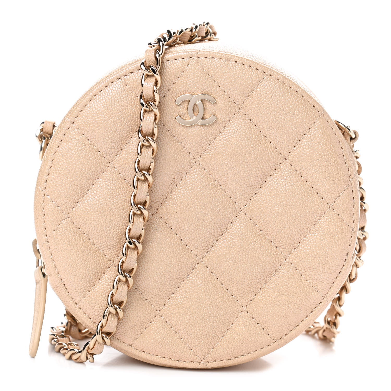 Chanel Iridescent Caviar Quilted Round Clutch With Chain Beige 1 of 4