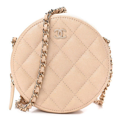 Chanel Iridescent Caviar Quilted Round Clutch With Chain Beige 1 of 4