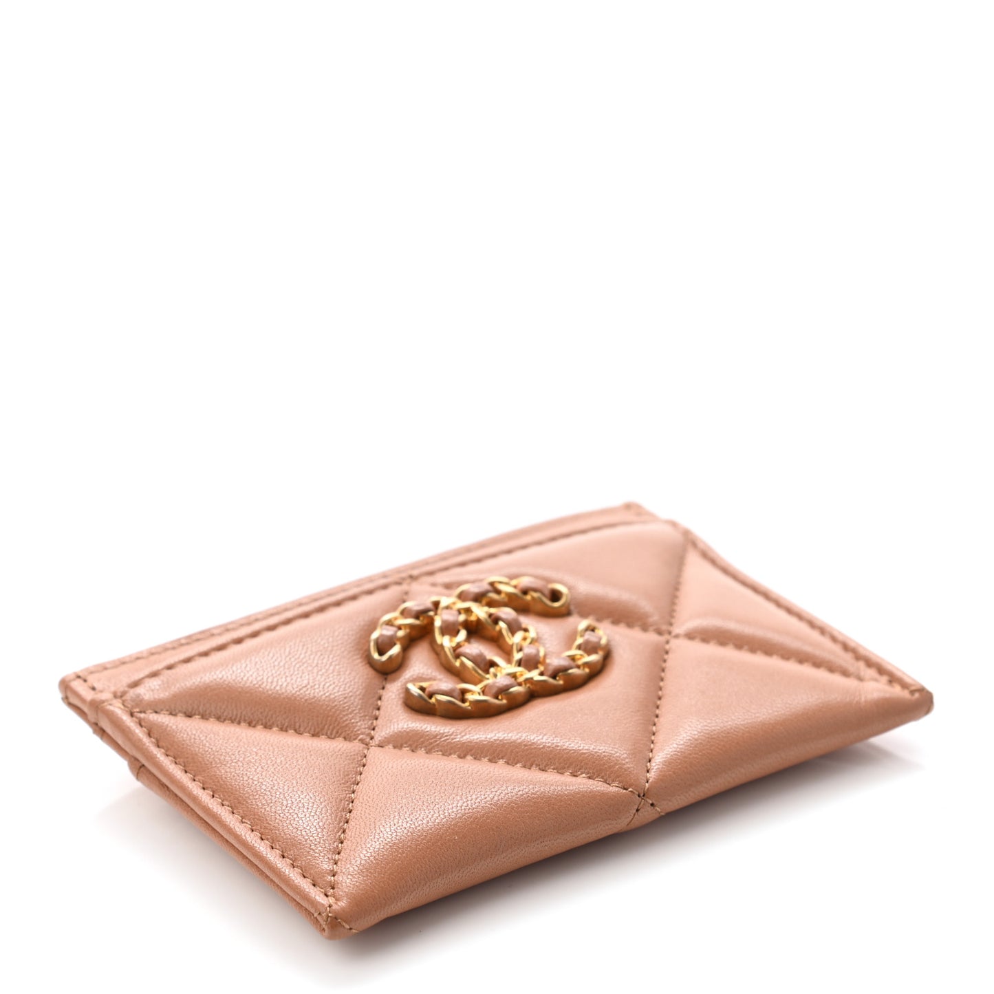 Lambskin Quilted Chanel 19 Card Holder Brown
