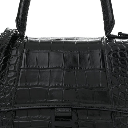 Balenciaga Shiny Calfskin Monochrome Crocodile Embossed Small Hourglass Top Handle Bag Black 8 of 12