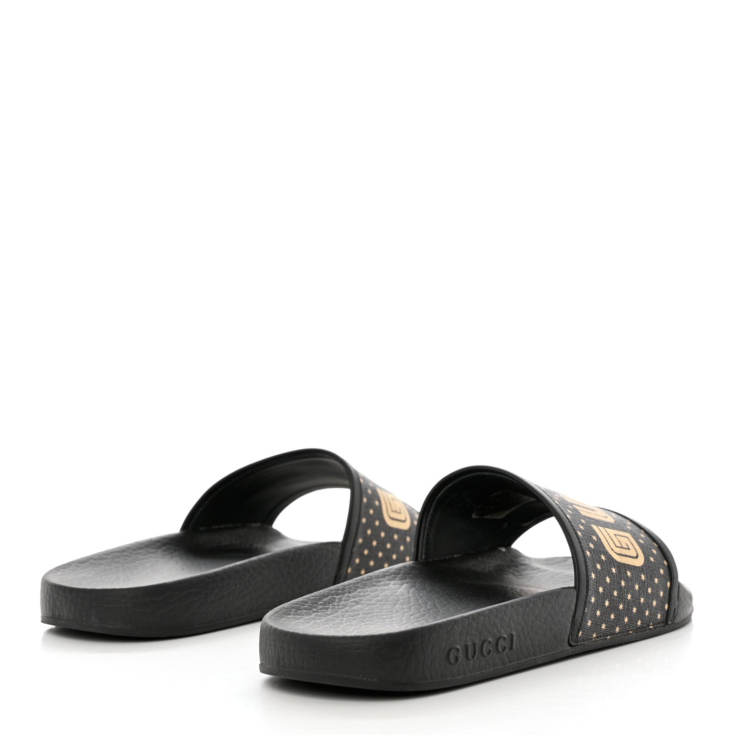 Gucci X SEGA Supreme Canvas GUCCY Stars Womens Slide Sandals 39 Black Gold 4 of 10