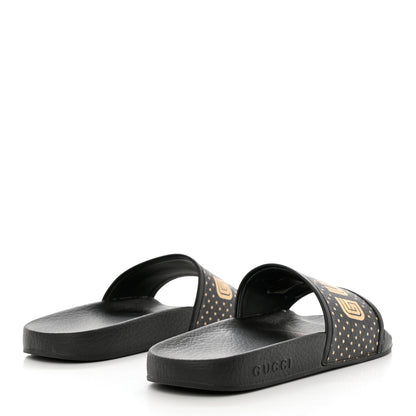 Gucci X SEGA Supreme Canvas GUCCY Stars Womens Slide Sandals 39 Black Gold 4 of 10