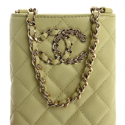Chanel Caviar Quilted French New Wave Phone Holder With Chain Light Green 9 of 12