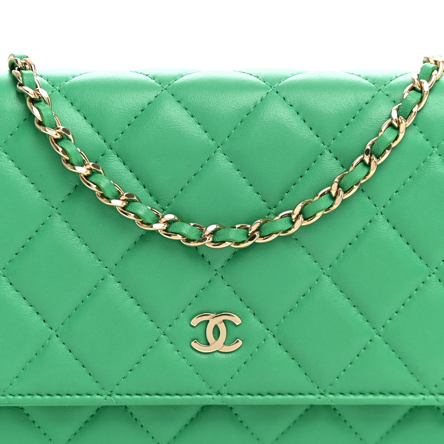 Chanel Lambskin Quilted Wallet On Chain WOC Green 8 of 11