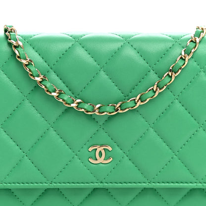 Chanel Lambskin Quilted Wallet On Chain WOC Green 8 of 11